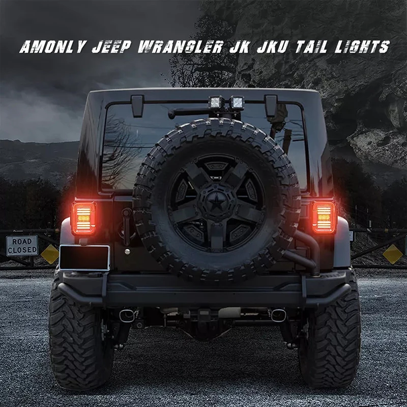 Lantsun J405 LED Tail Lights Rear Lamp ABS Taillight Brake Light for Jeep for Wrangler JK07-17, 1-pair