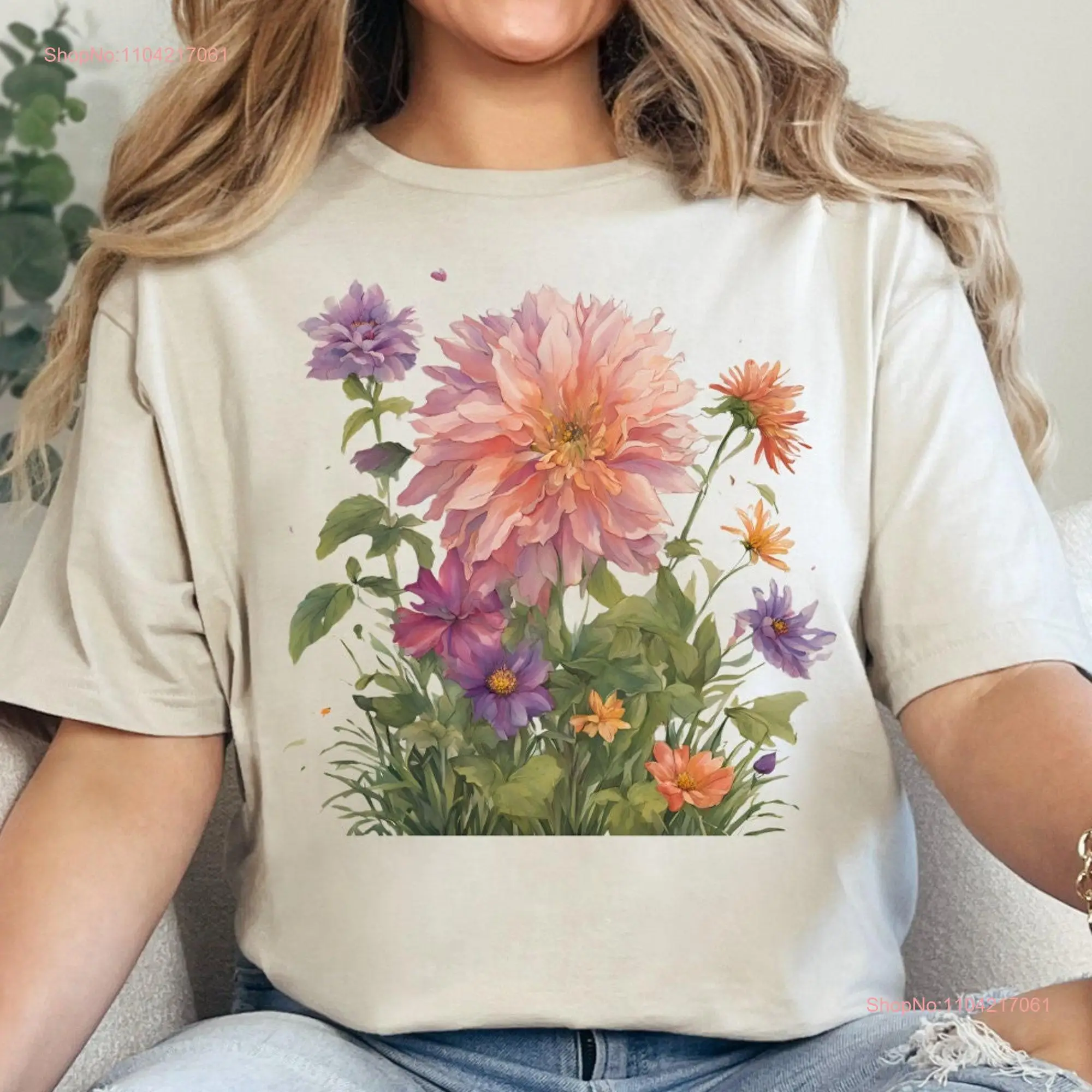 Vintage floral look flowers shirt for her Spring concept Wild meadow flower nature tee T Gardener Botanical