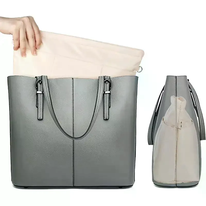 Vintage Cosmetic Organizer Insert Bag Zipper Multi Pocket Solid Color Multifunctional Bag For Women