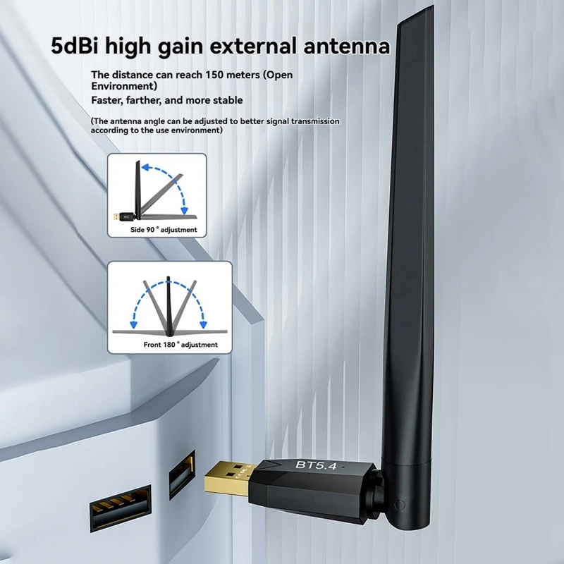 USB 블루투스 5.4 어댑터 드라이버, 무료 블루투스 어댑터, 컴퓨터 USB 블루투스 동글, 150M