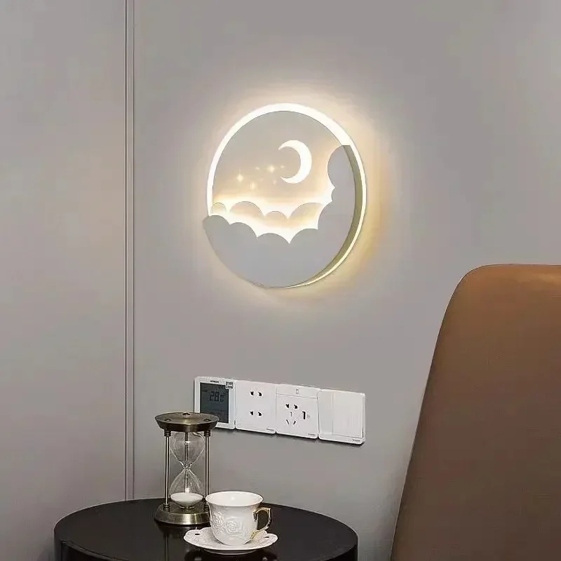 Lámpara LED de pared para dormitorio, luz colgante con forma de nube, estrellas, Luna, mesita de noche, habitación de niños, Fondo de TV creativo, escalera y pasillo