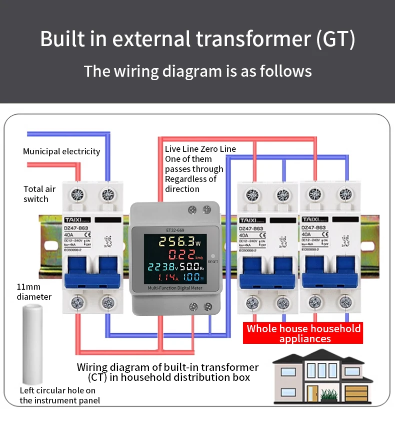 

Electric Energy Meter 220VAC 45-65Hz Single Phase DIN Rail Mount Voltage Current Power Frequency Watt Hour Counter