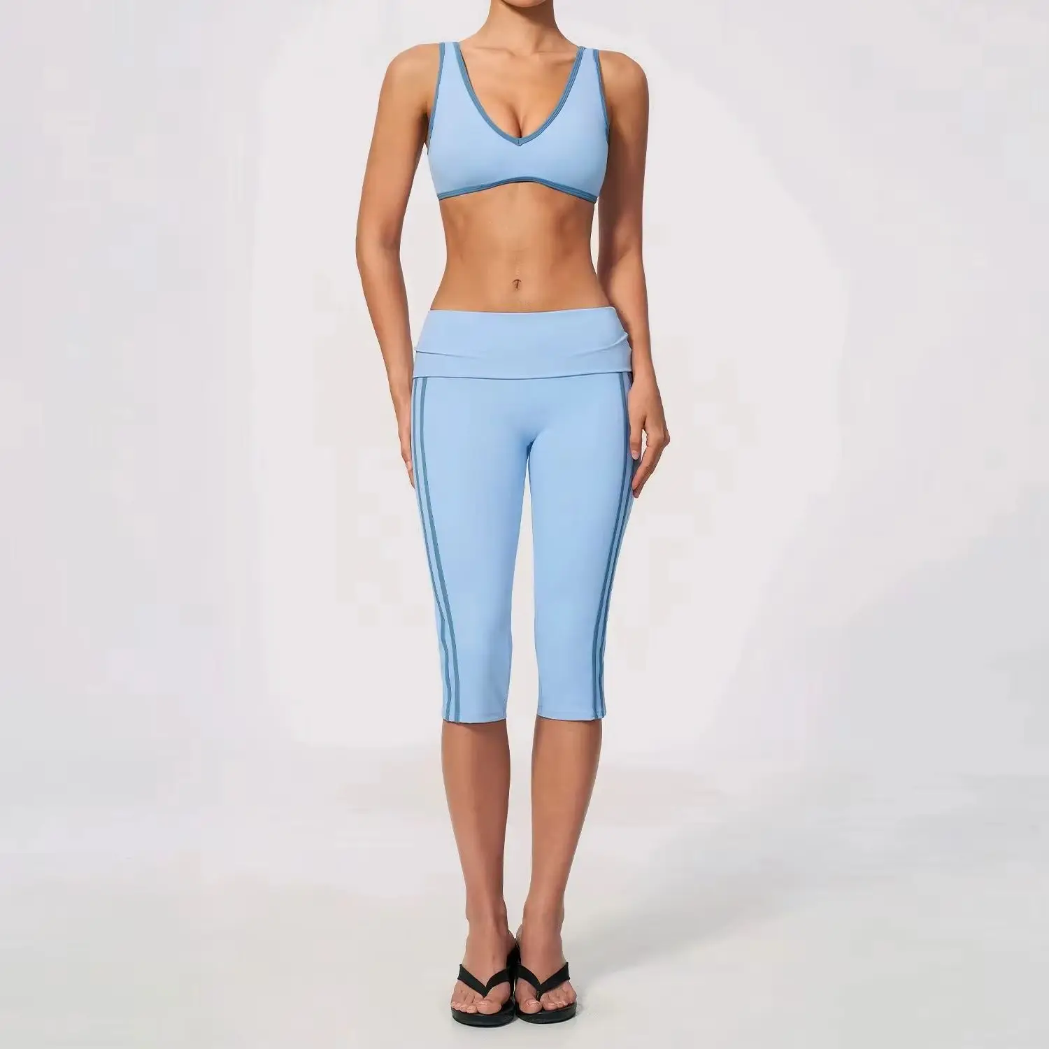 Fitness Suit Women 2Pcs Yoga Set Halter Sports Bra Fold Over Waist Capri Leggings Fitness Running Workout Gym Activewear Women