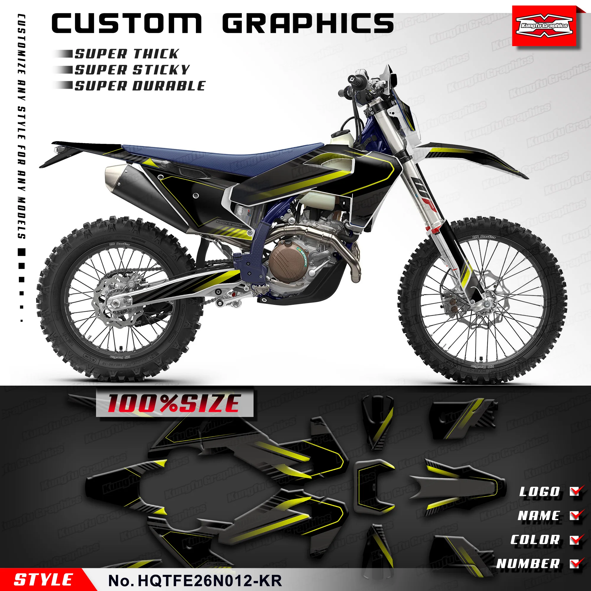 

Наклейка KUNGFU GRAPHICS для мотоциклов Husqvarna TE 125 250 300pro FE 350 450 501s 2026, дизайн для обвеса, рестайлинг