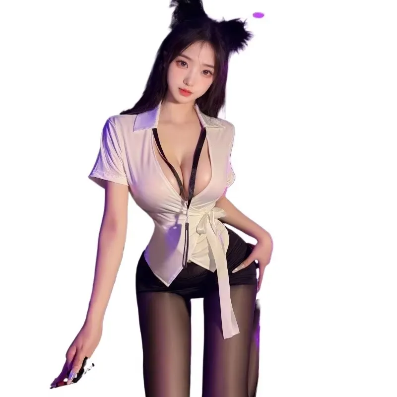 

Sexy Office Lady Cosplay Costumes Erotic Underwear Hip Wrap Skirt Secretary Roleplay Uniform Perspective Bar Lingerie Temptation