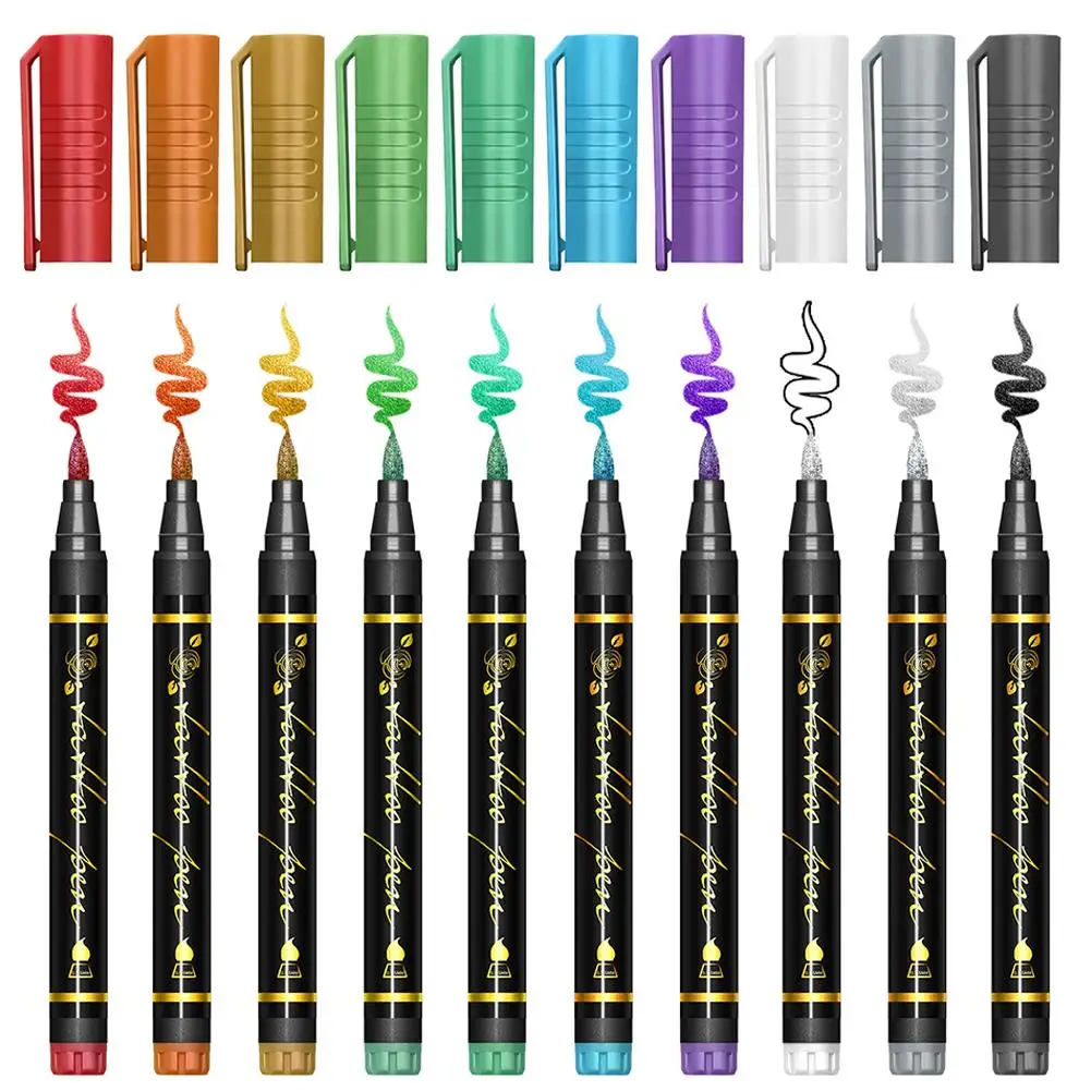 

Временные маркеры для татуировки для кожи, 10 цветов, ручки для татуировки, кончик кисти, яркие цвета, набор красок для лица, косметическое качество, Хэллоуин M R4X7