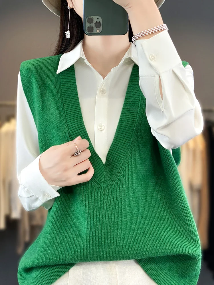 Oversize New Arrival Sweater Vest Loose Fitting Worsted Wool Sleeveless Vest For Women High Elasticity Clothes Knitted Waistcoat