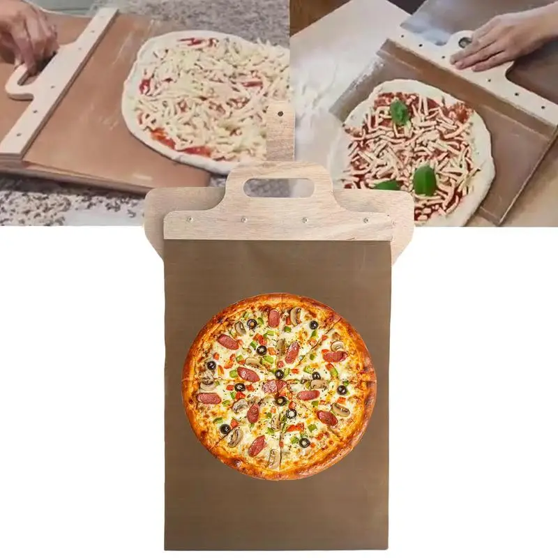 Pizza Shovel Wooden Pizza Paddle Slider with Handle 11.8 X 15.74in Pastry Pizza Slider Tray Non-Stick Kitchen Cooking Tool