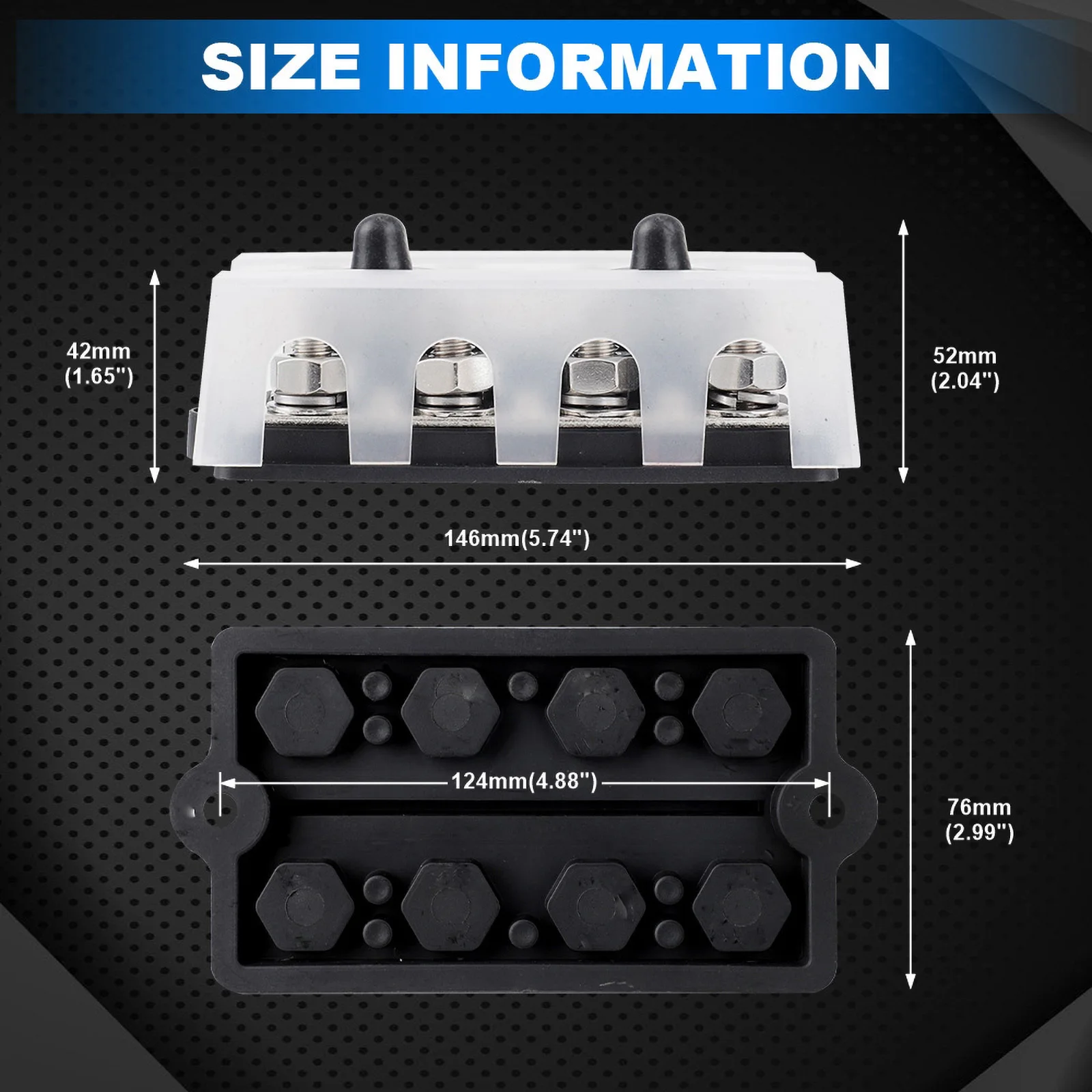 M8 M10 Heavy Duty Busbar Battery Terminal Studs Box 12V-48V 250A Bus Bar Positive Negative Power Distribution Block Box