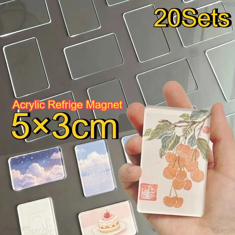 5~20Set 5×3cm Rectangle DIY Acrylic Magnet Kit Refrigerator Magnet for Home Decoration Custom Photos Postcard Handmade Crafts
