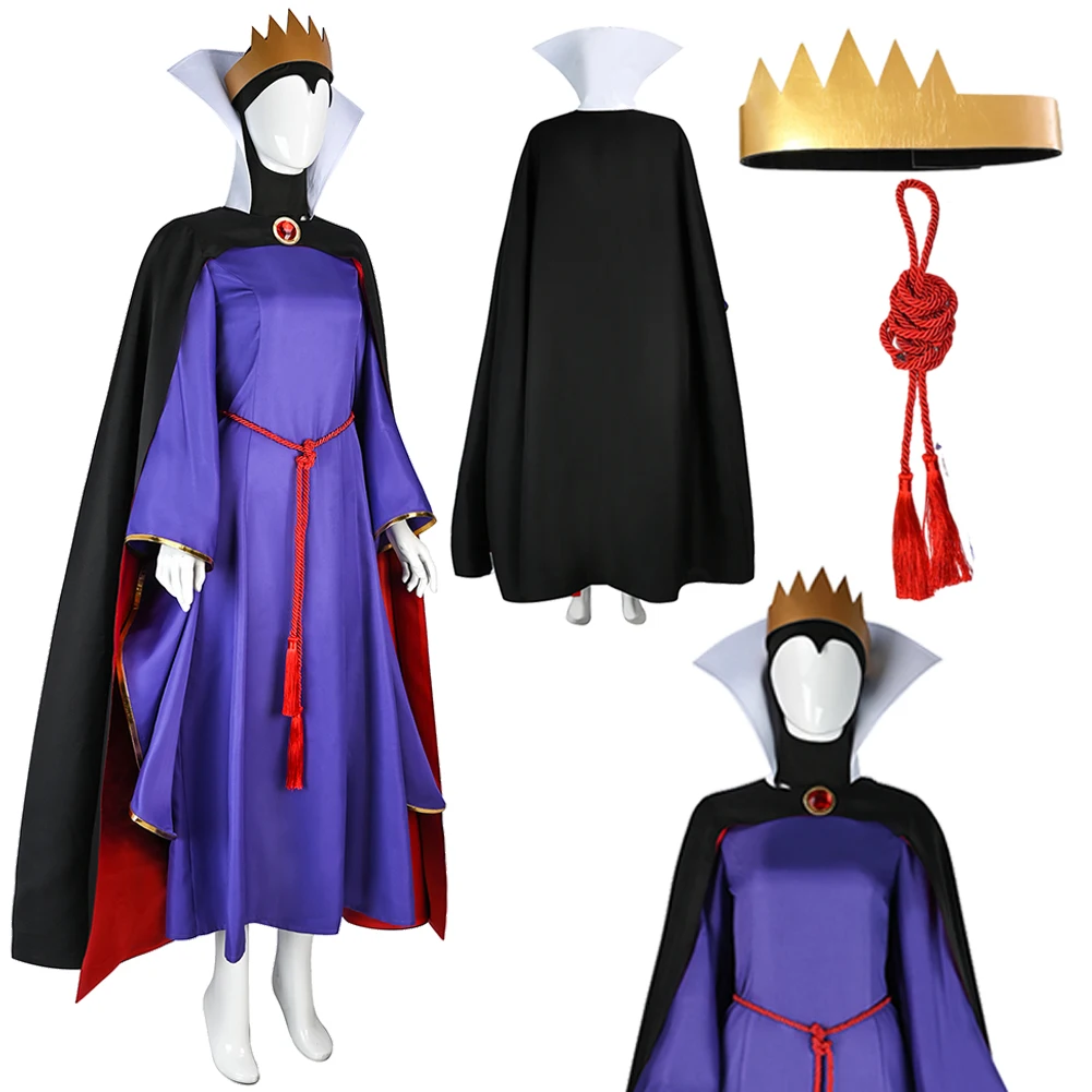 

Evil Queen Cosplay Purple Dress Costumes Cartoon Princess Cos Stepmother Fantasia Outfit Headgear Cloak Women Halloween Suits