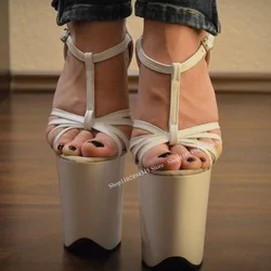 White Leather Buckle Platform Sandals Thin High Heel Peep Toe Fashionable Sexy Cool Western Summer Woman Shoes Zapatilla Mujer
