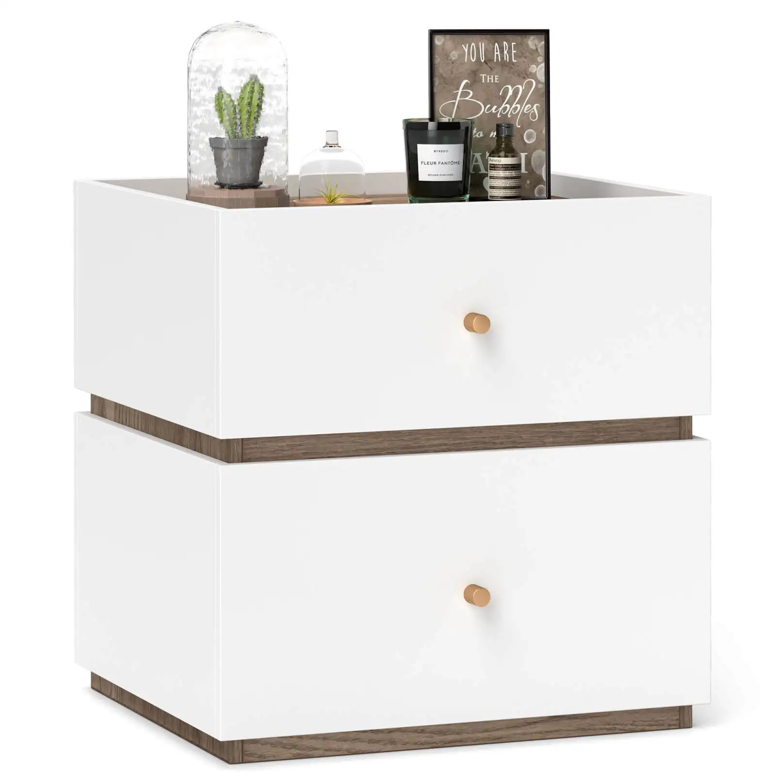 2-Drawer Nightstand Modern Bedside Table with Storag Raised Edge for Living Room