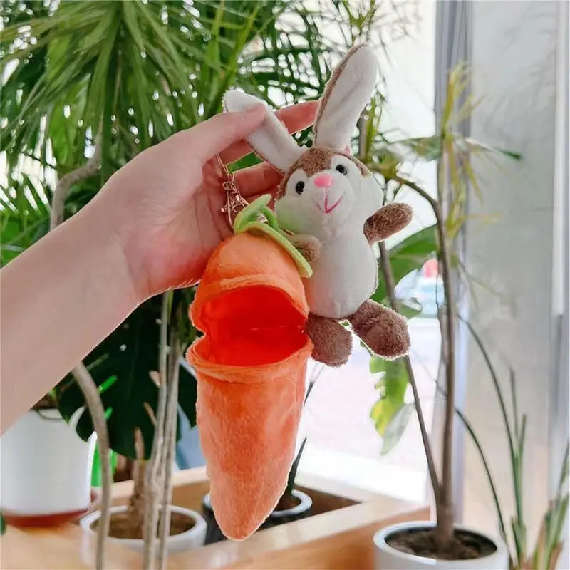Carrot And Rabbit plush toy keychain Detachable Transformed Rabbit Carrot Pendant Creative Bunny Stuffed Animal Doll Bag Charm