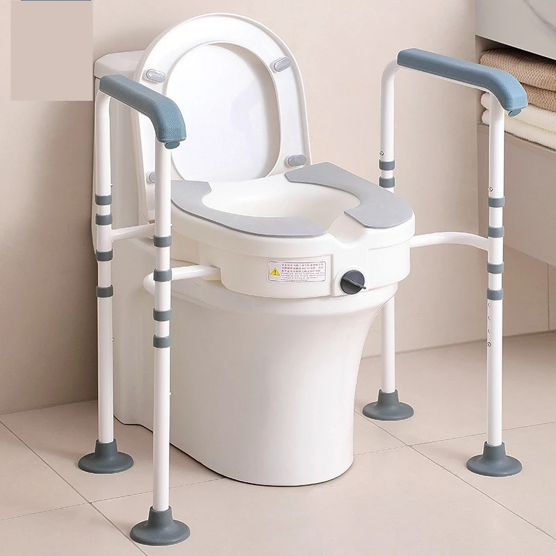 Toilet safety railing with detachable lift seat, equipped with armrest and disability assistance device