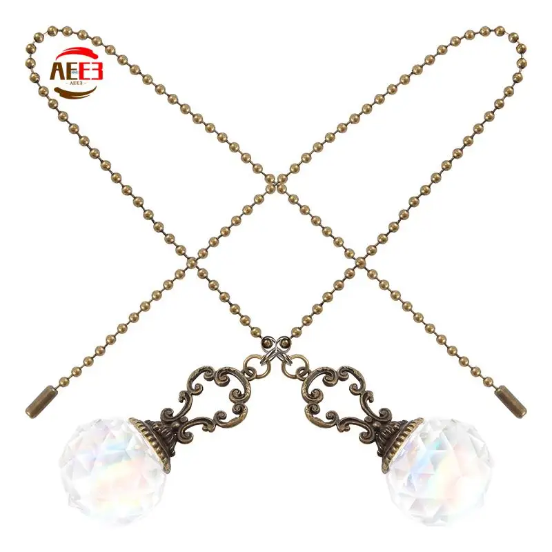 AEE3-lot de 2 poignées de chaîne de ventilateur de plafond transparentes de Style Vintage, boule de prisme en cristal