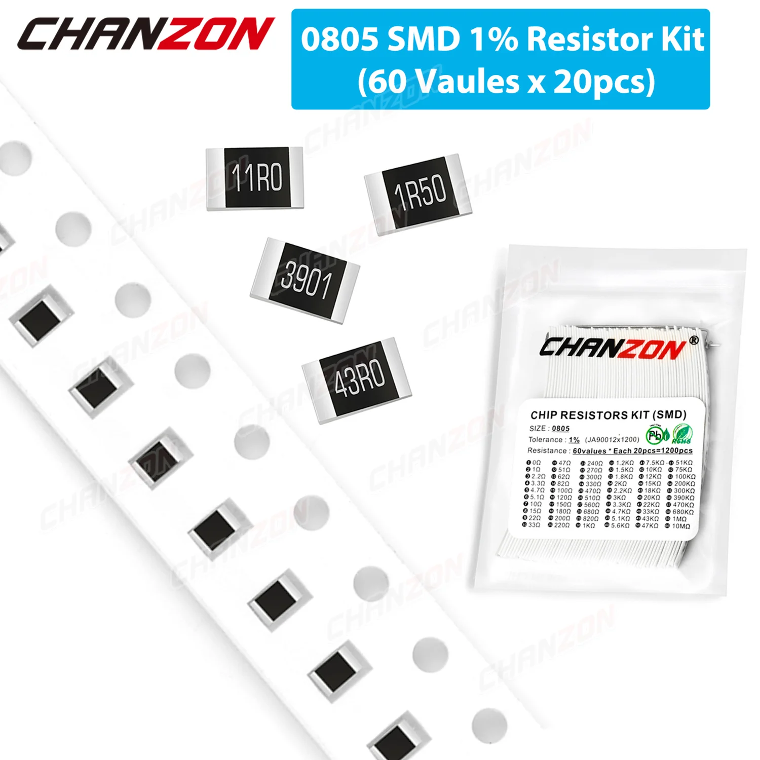 60 값 1% SMD 0805 저항기 키트 0 R – 10M Ohms 필름 칩 표면 장착 저항 모듬 SMT 세트, 1200 개 43K 47K 51K 60 값 1% SMD 0805 저항기 키트 0 R – 10M Ohms 필름 칩 표면 장착 저항 모듬 SMT 세트, 1200 개 43K 47K 51K