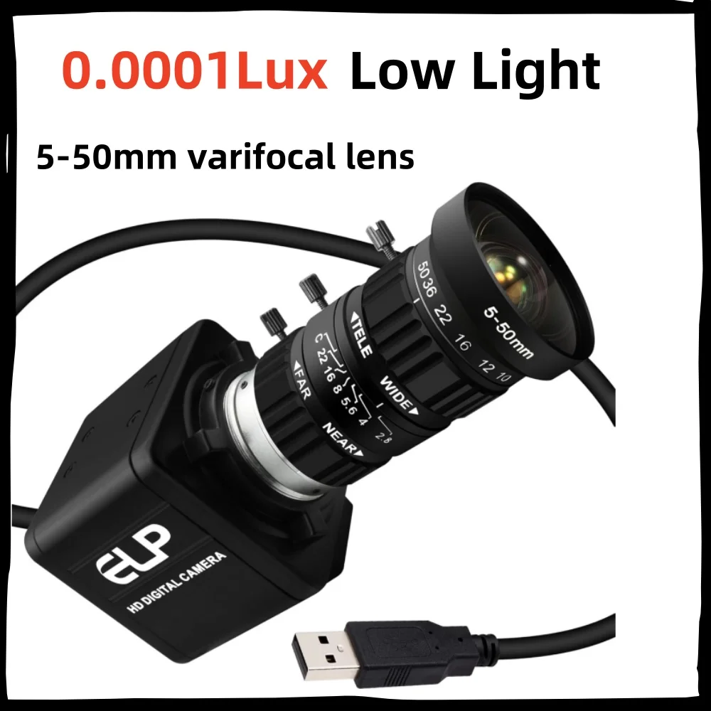 0.0001Lux Manual Zoom USB Camera with CS 3.6-10mm/5-50mm Varifocal Lens H.264 1080P 30fps Webcam 100dB HDR Low Light USB Camera