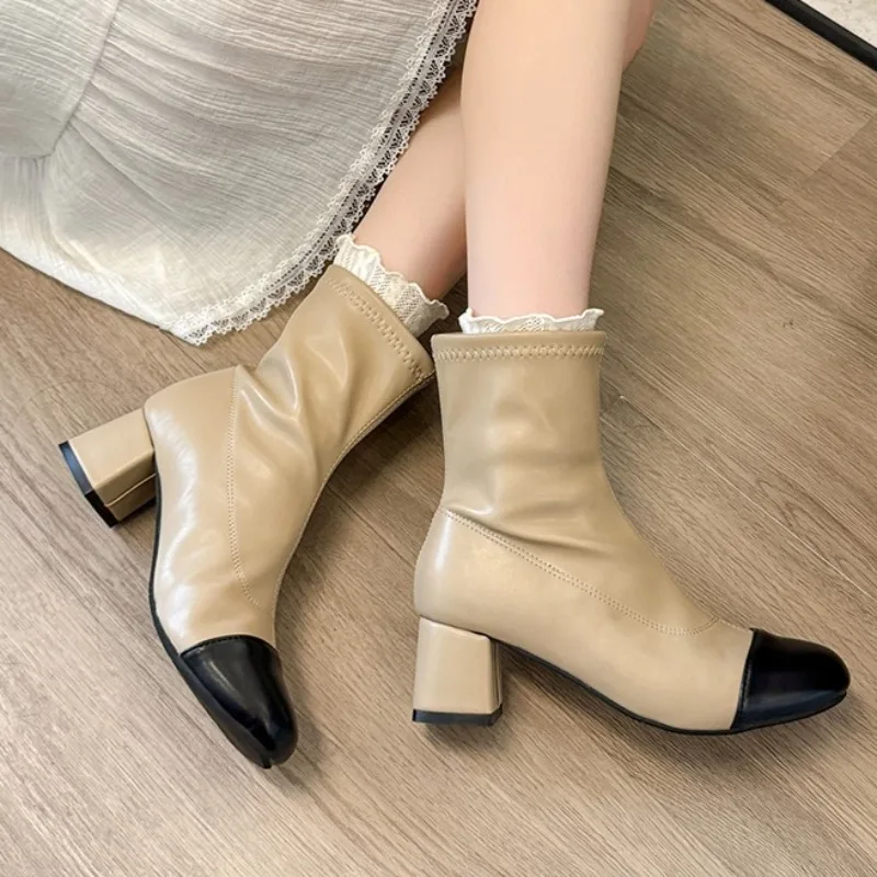 Botines de tacón alto para Mujer, zapatos de moda de invierno 2025, botas cortas gruesas elegantes de diseñador, zapatos de tacón para fiesta, Zapatillas para Mujer