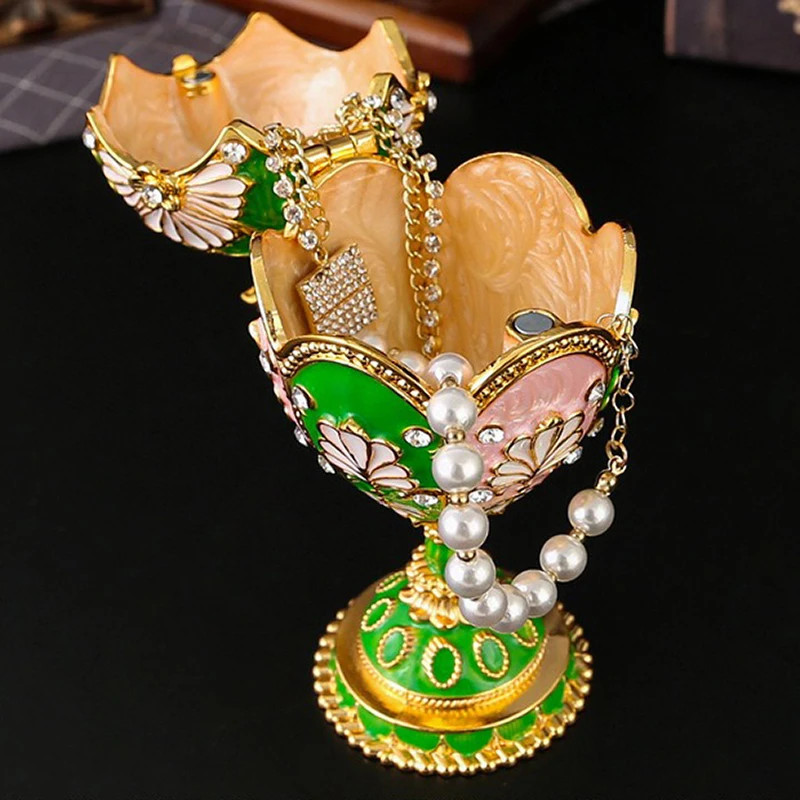 Light Luxury Enamel Crafts Egg Shaped Jewelry Box Classical Decorative Box High Footed Jewelry Necklace Storage Box Girl Gift