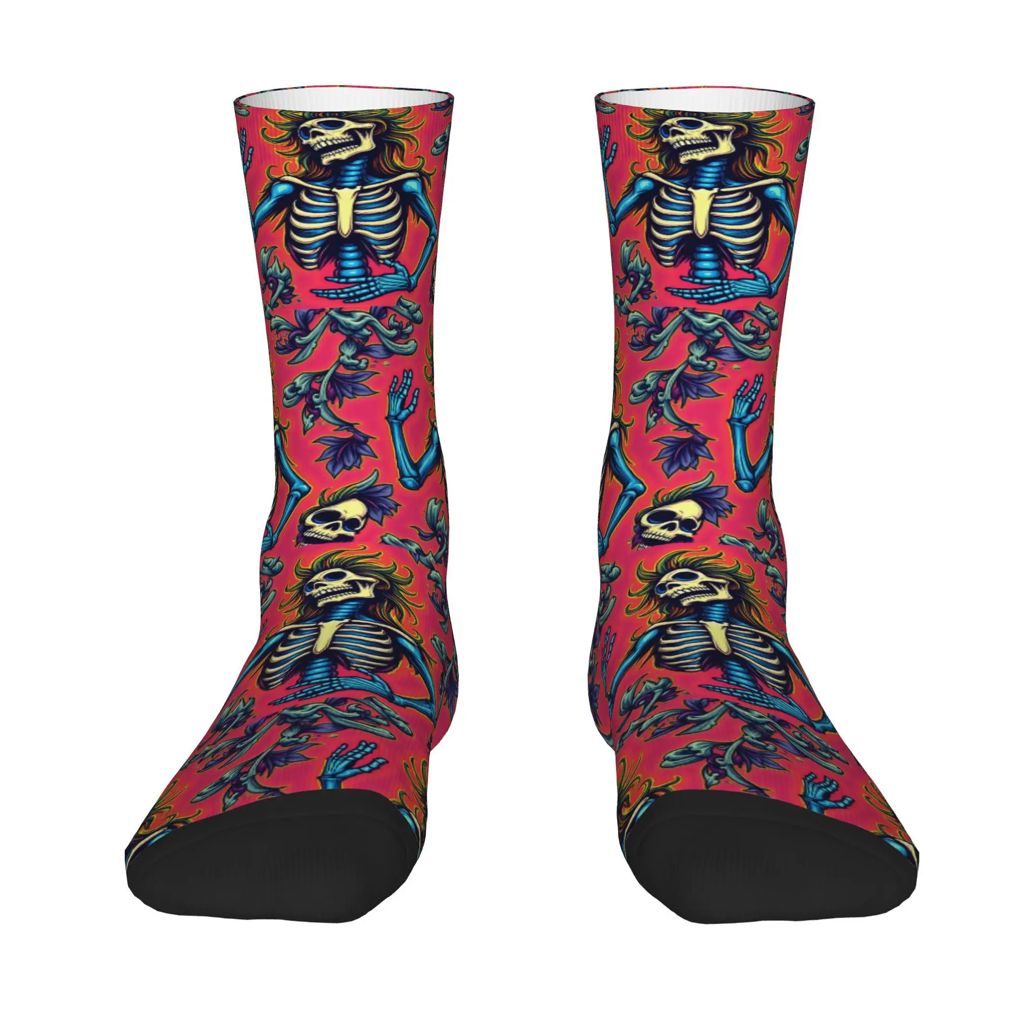 Hip Hop Blue Skeleton Long Hair Gesture Men's compression  Socks Unisex  Street Style Pattern Printed Crew Sock tops fugees