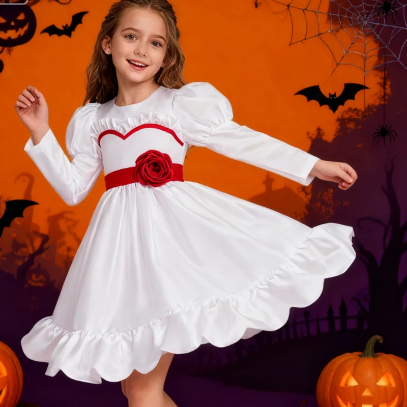 

Girl Halloween Costume White Wedding Princess Dress Kids New Movie Cosplay Dress Birthday Carnival Party Anna Role Ball Gown　　