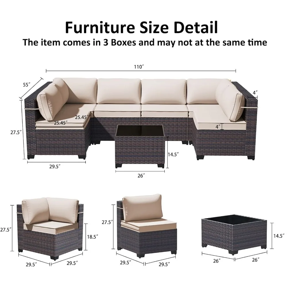 12 piece outdoor terrace furniture set, all-weather terrace segmented sofa with coffee table and swivel rocking chair