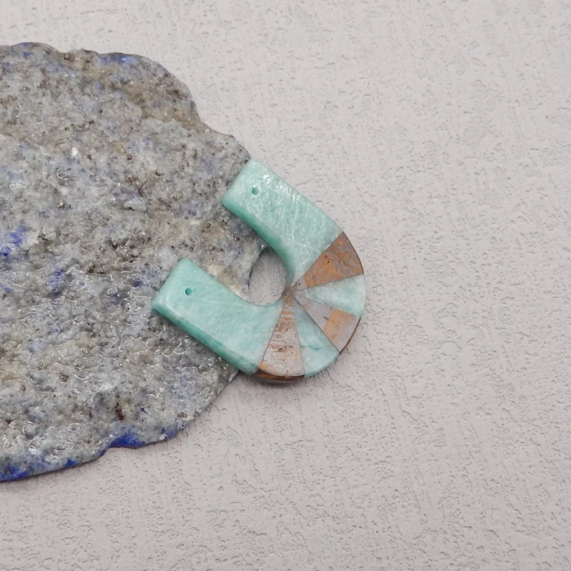 Natural Stone Amazonite Boulder Opal Pendant Bead,Fashion Jewelry Intarsia Pendant For Men Women 26x25x4mm 4g