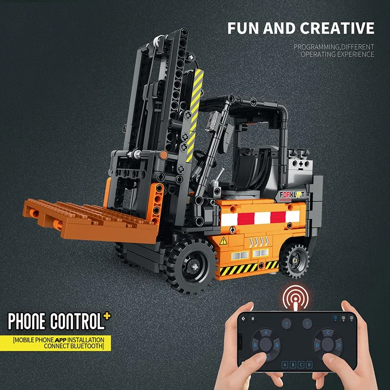 722PCS Remote Control Forklift MOC Model Building Blocks Engineering Vehicle RC Car Assembly Technology Electronic Bricks Toys