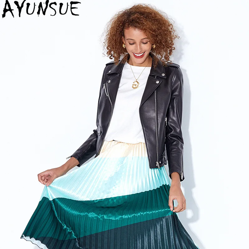 AYUNSUE Giacca in vera pelle Abbigliamento donna 2025 Autunno 100% Cappotti di pelle di pecora Giacche da moto Donna Slim Fit Jaqueta De Couro