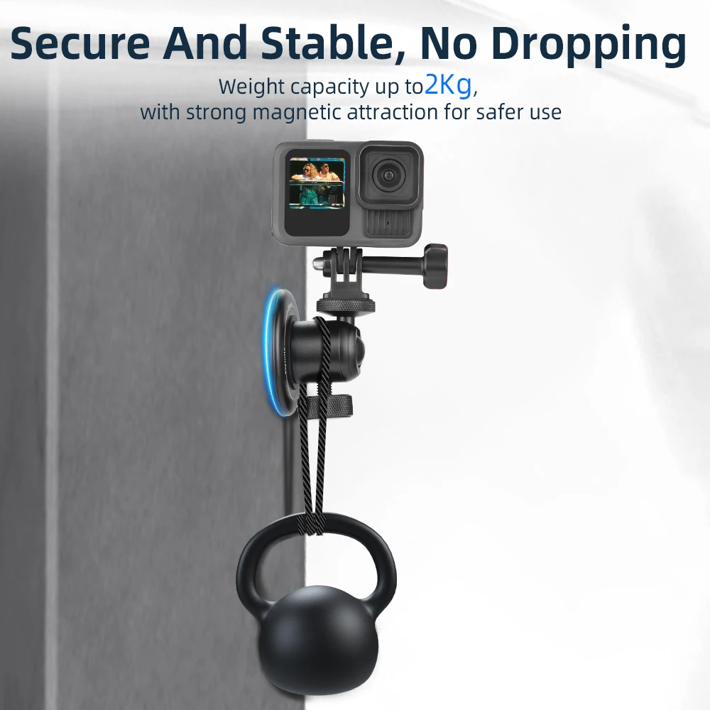 Flymile 마그네틱 베이스 카메라 마운트, DJI 포켓 3 카메라 어댑터, 360 ° 볼 헤드 포함, 1/4 인치 나사 금속 브이로그 사진 스탠드