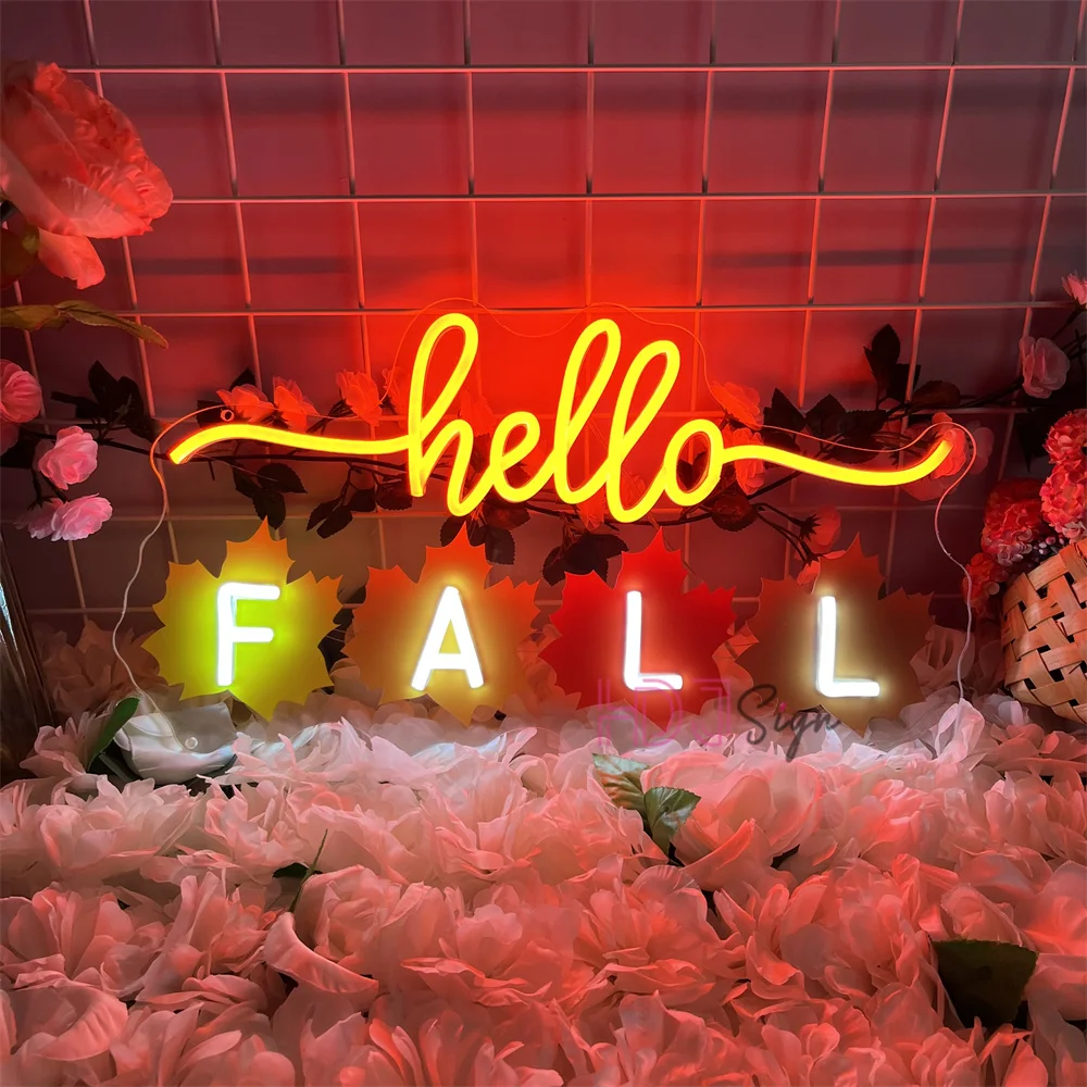 

Hello Fall Leaves Led Neon Sign for Wall Home Room Decor Back UV design LED Neon Lights Bedroom Wall Decoration Neon Signs