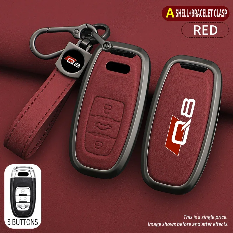 For Audi Q8 e tron Zinc Alloy Leather Car Key Case CoverRemote Control Key Shell Buckle Car- Styling Interior Accessories