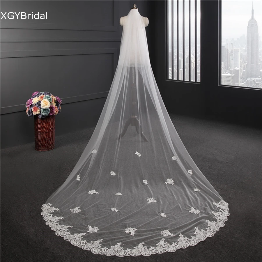 

Wholesale White Ivory Two Layers Wedding veils Lace Appliques Bridal veils Wedding accessories vestidos de novia Casamento