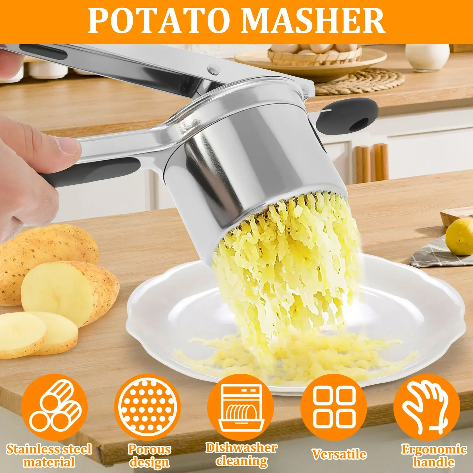 

Potato Ricer 15oz Stainless Steel Potato Masher with Nonslip Handle Efficient Ricer Kitchen Multifunctional Potato Masher Tool