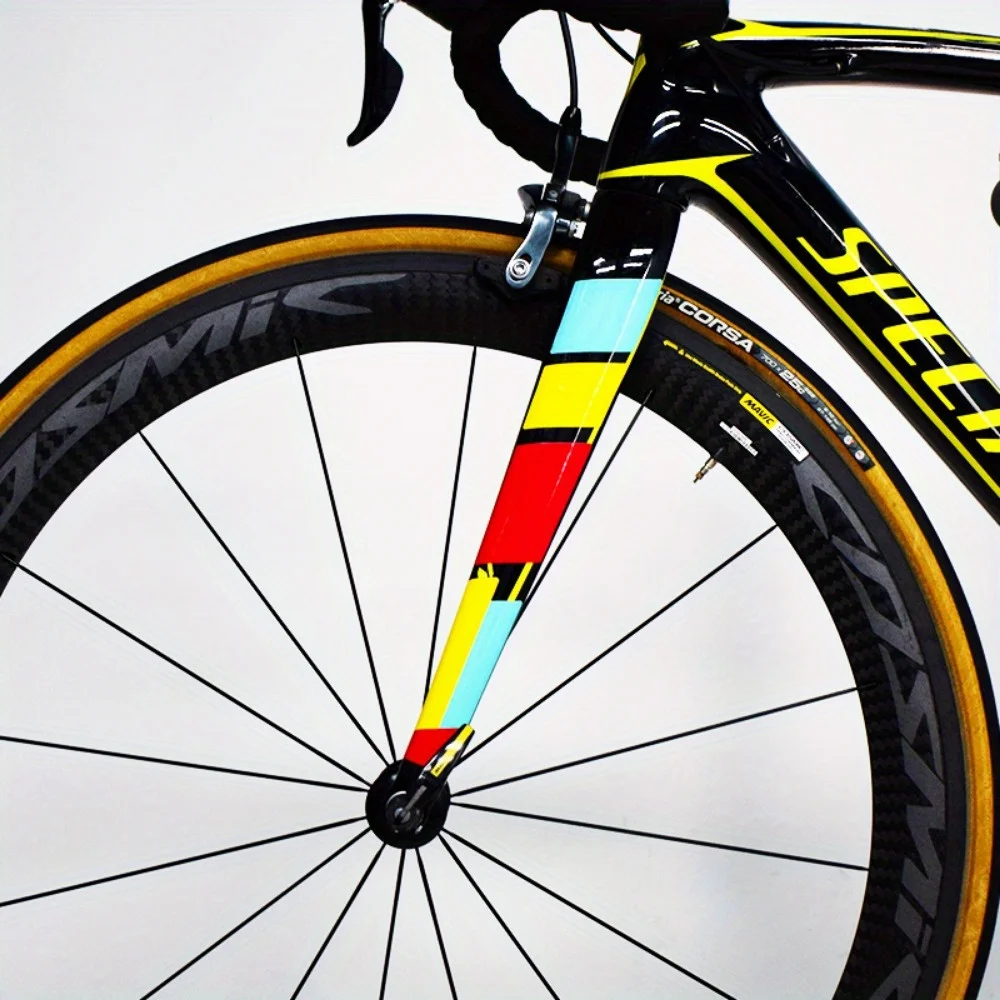 ملصق دراجة الطريق سيارة الشوكة الأمامية والخلفية ثلاثة ألوان ملصق مزخرفة ألياف الكربون الجبهة شوكة دراجة تغيير لون ملصق #1