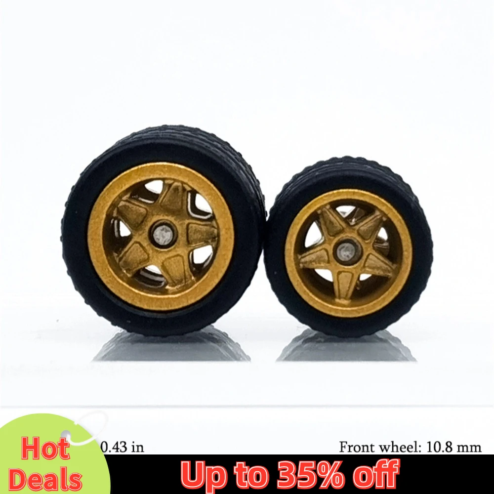 1/64 Model Car Wheels with Rubber Detachable Tires Pentagram Spoke Refitting Parts for Hot Wheels Matchbox D:11mm+13mm 1 Set