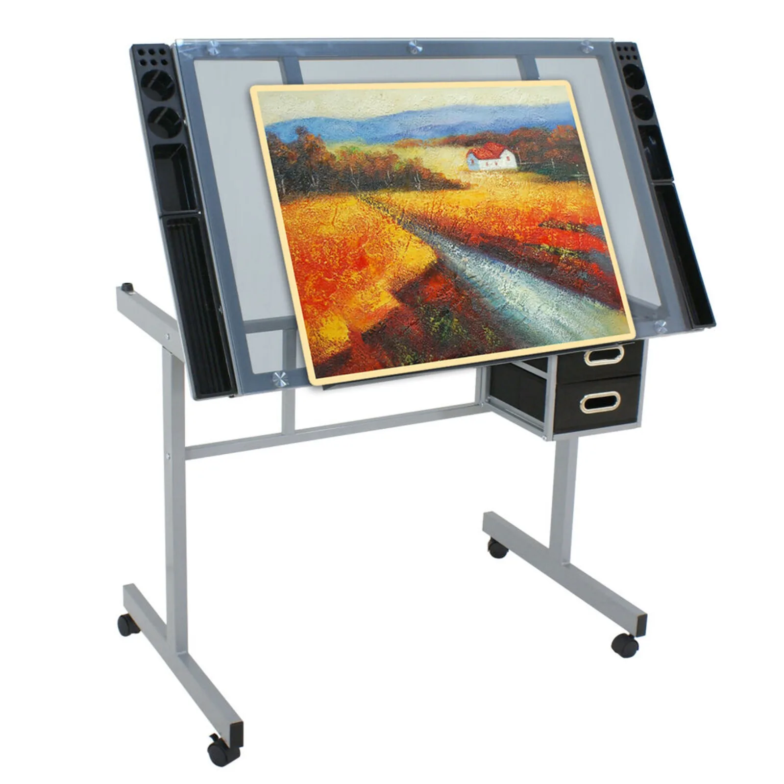 

Adjustable Flexible Rolling Drawing Drafting Table Tempered Glass Art Craft United States