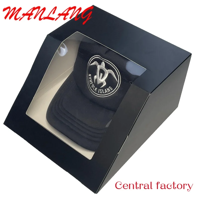 Custom  Custom Recyclable Black Corrugated Baseball Hat Boxes Glossy Cap Box Folded Packaging Hat Box