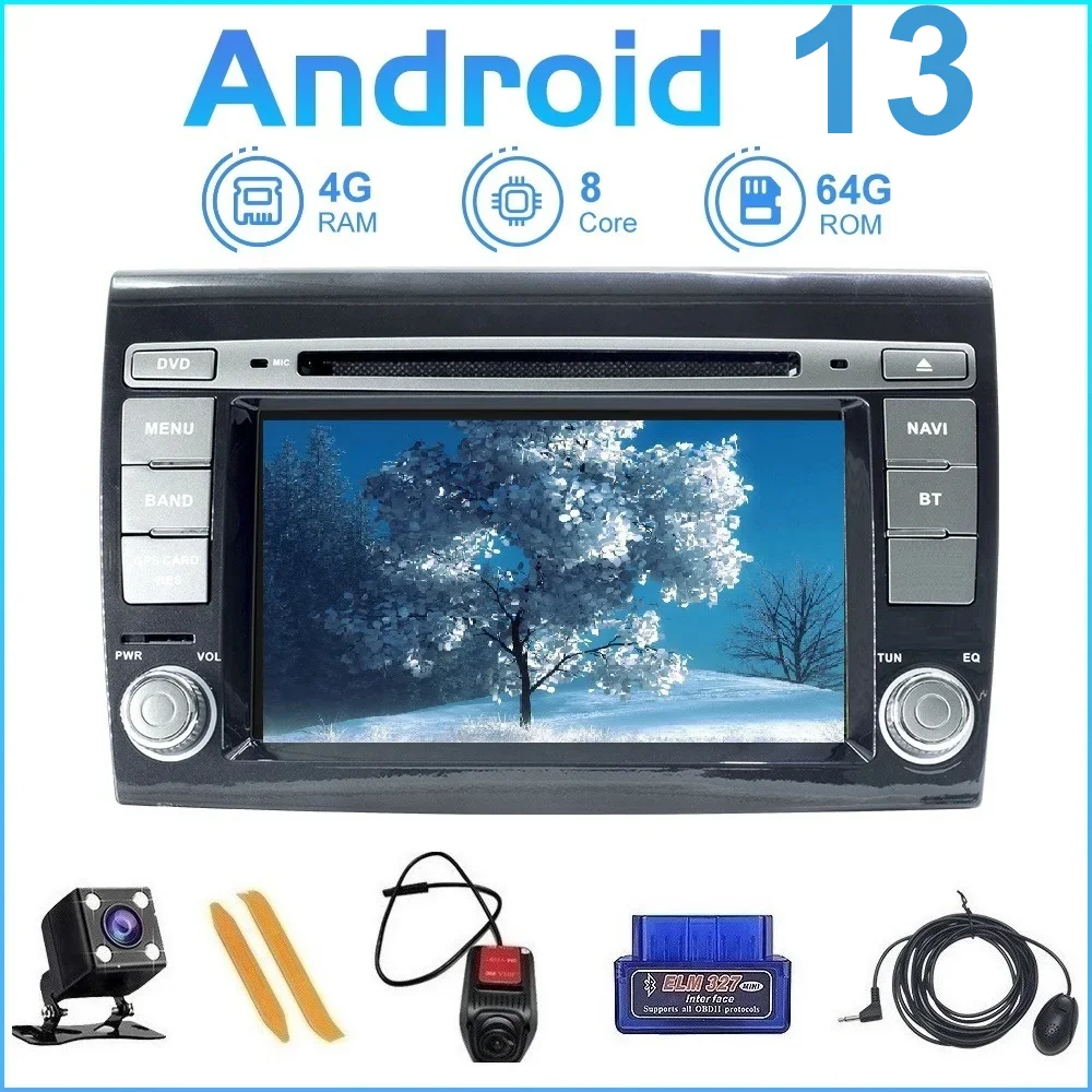 ZLTOOPAI Android 13 For Fiat Bravo 2007-2012 Auto Radio Stereo Head Unit GPS Navigation Car Multimedia Player 4G 64G 8Core