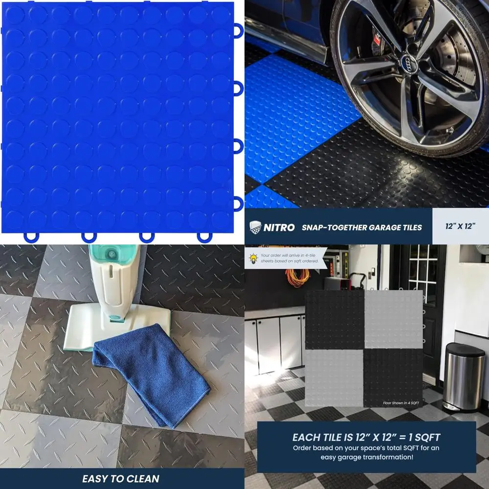 Piastrelle per pavimenti in plastica ad incastro antiscivolo 12x12 con motivo a moneta in Shelby Blu per pavimenti in garage