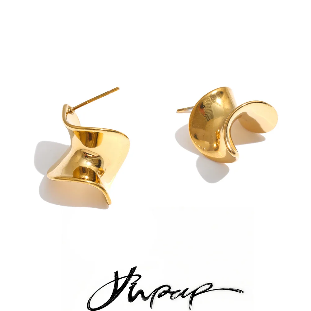 Yhpup Stainless Steel Earrings for Women Texture Metal Smooth Geometric Twisted Versatile Daily Abstract Jewelry