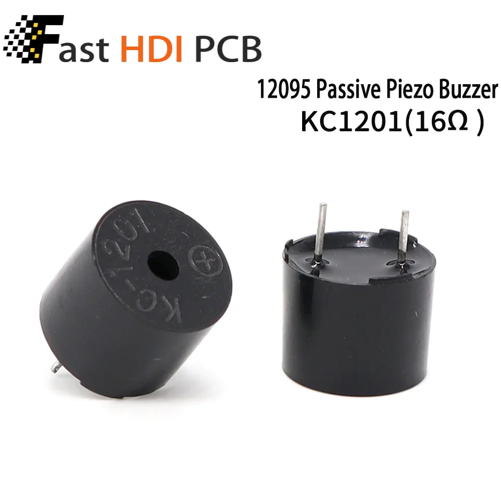 [KC1206/KC1201] 패시브 압전 버저 12x9.5mm - 임피던스 16Ω/42Ω, 핀 피치 6.5mm, 컴팩트 통합 설계