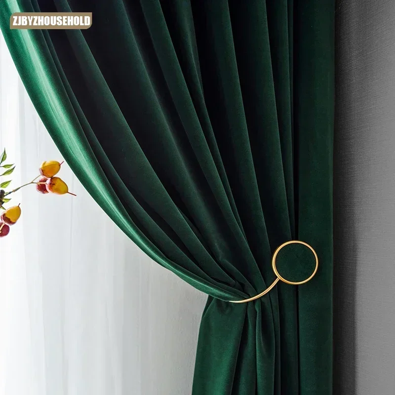 

Fashion Dark Green Blackout Velvet Luxury Curtains for Living Room Bedroom Window Drapes Panel Decoration Solid Color Customize