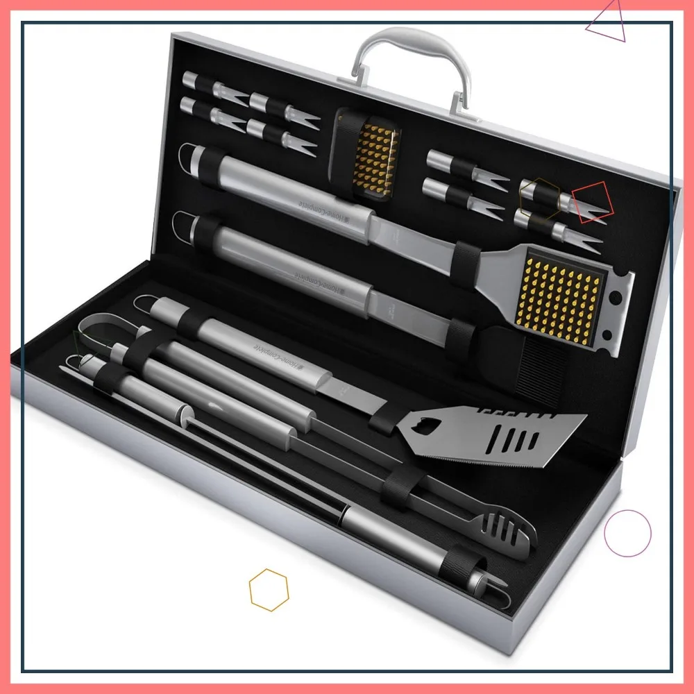 

16-Piece Stainless Steel BBQ Grill Tool Set with Aluminum Storage Case - Perfect for Home Grilling and Gifts