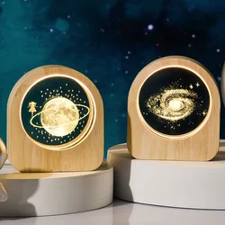 Creative LED Starry Sky Crystal Ball Glass Craft Decoration Wooden Base Solar System Galaxy Tanabata Valentines Desktop Decor