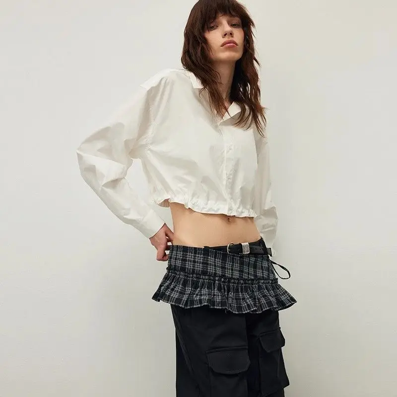Korean Retro Lace-up Lattice Decorative Fart Curtains For Women Temperament College Style Versatile Double-layer Bustier Skirt