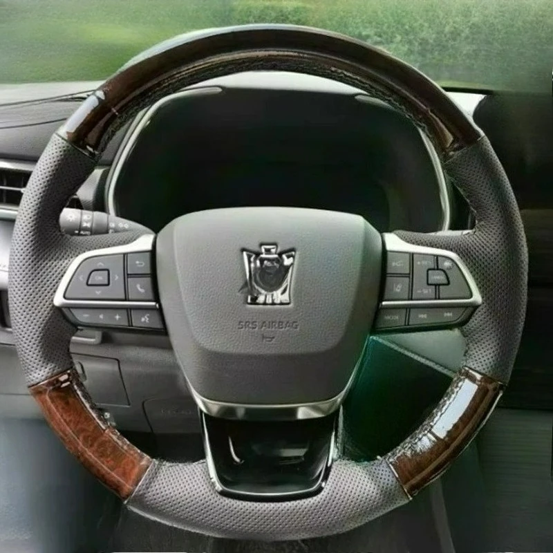 Hand Stitched renovation Non-slip black peach wood color leather car Steering wheel cover For Toyota Lu Fang Wylfa  2022-2026