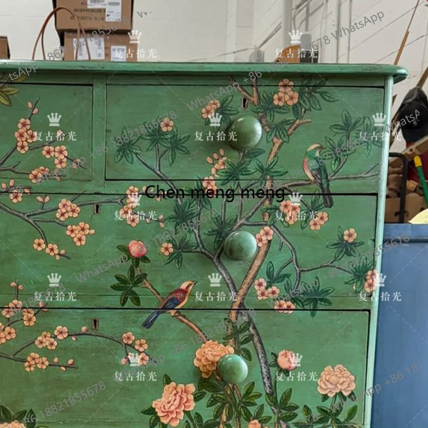 French retro solid wood painted porch cabinet small apartment living room locker decorative cabinet