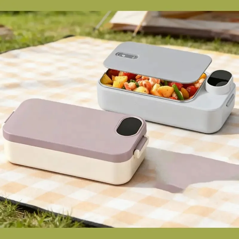 Stainless Steel Heating Lunch Box with Leak Proof Detachable Inner Container for Office Travel Hiking 26x12x7cm